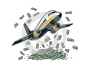 Illustration of Money Shower from a Plane