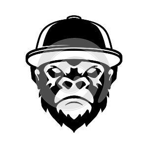 Illustration of monkey in a cap. Design element for t shirt, poster, card, emblem