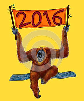 Illustration 2016 monkey orangutan