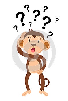 Illustration of monkey thinking with question marks