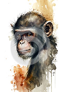 Illustration monkey in watercolor. Animal on a white background, generative AI