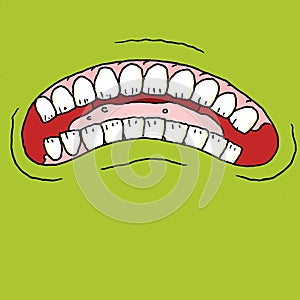 Illustration of a monster mouth with weird teeth and green skin