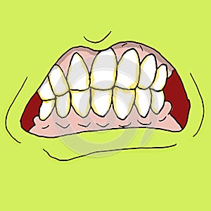 Illustration of a monster mouth with weird teeth and green skin