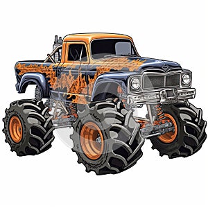 illustration of a monster truck isolated on white background. Cartoon style. Vintage Monster Truck Sublimation clipart, AI