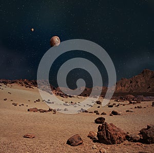 Moons Phobos and Deimos on the sky Planet Mars