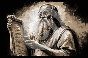 Illustration of Moses with the 10 Commandments Tablet. Generative AI