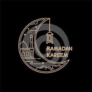 Mosque in the crescent moon ramadan concept