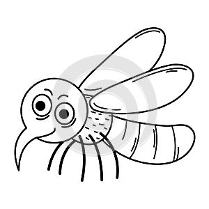 illustration of mosquito cartoon outline white on background