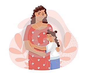 An illustration of a mother and daughter embracing