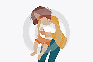 Illustration of a mother holding her baby toddler