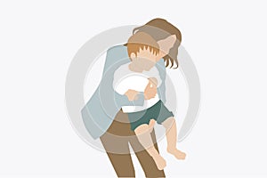 Illustration of a mother holding her baby toddler