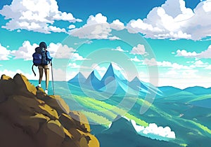 Illustration of a Mountain Climber\'s Silhouette Against Stunning Backdrop