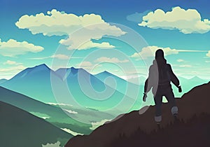 Illustration of A Mountain climber\'s silhouette against stunning mountain backdrop