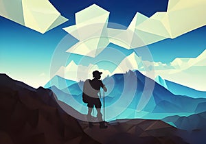 Illustration of a mountain climber silhouetted against a gorgeous Mountain Landscape