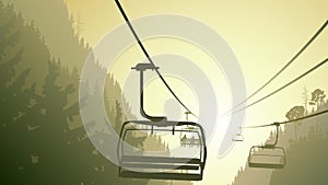 Illustration of mountain forest with ski lift.