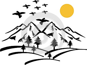 Mountain landscape with birds photo