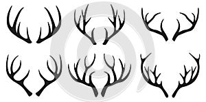 Deer antlers black icons set on white background photo
