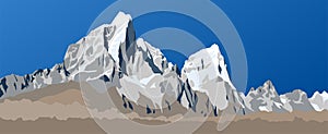 Illustration of mounts Cholatse and Tabuche peak as seen from the way to Mount Everest base camp
