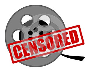 Illustration of a movie tape disc with a film on it which has been censored. The reason may be violence, inappropriate content, pr