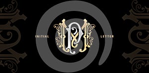 Illustration of MP or PM monogram classic style, initial Wedding of luxury model and elegance