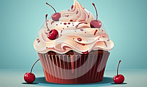 Illustration of a (muffin) cupcake, on a blue background.