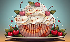 Illustration of a (muffin) cupcake, on a blue background.