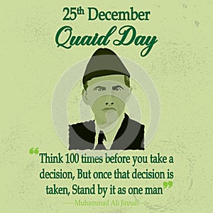 Illustration of Muhammad Ali Jinnah vector background .Celebrate Quaid Day 25 December