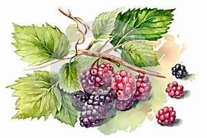 Illustration of mulberries, watercolor style - Generative AI