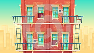 illustration of multi-storey apartment, house outside concept, private building. Architecture promo background