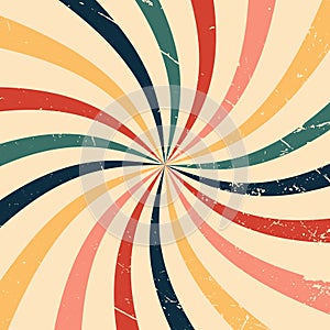 Illustration of a multicolored spiral retro background.