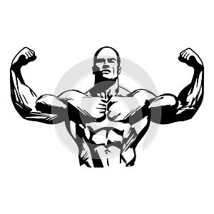Illustration of muscular body in drawing stencil style.