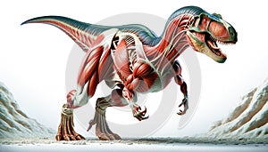 Illustration muscular of dinosaur isolated on a white background. Generative Ai