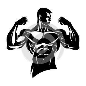 Illustration of a muscular man in black and white style.