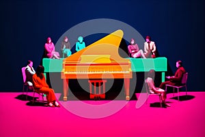 illustration music modern art performance people colourful piano concept trend. Generative AI.