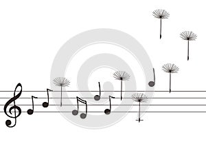 Illustration of music notes with dandelion