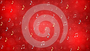 Abstract Music Notes and Staves in Red Background