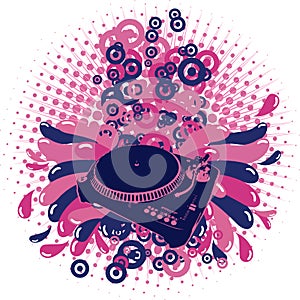 Illustration on a musical theme with turntable