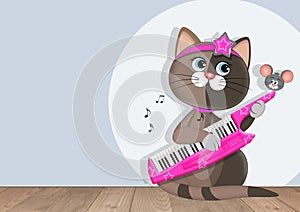 illustration of musician cat playing the keyboard photo