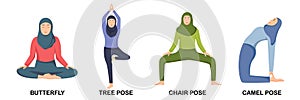 Illustration of Muslim women doing yoga