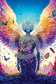 Illustration of mythological nature spirit, angel, spirit of earth or forest. Esoterics, symbol, harmony photo