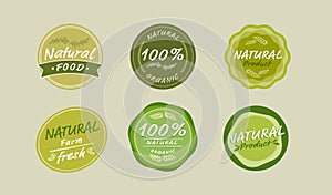 Illustration about Natural food stickers and elements.