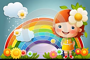 Illustration of nature and rainbow for international children\'s day with place for text. With Generative AI tehnology