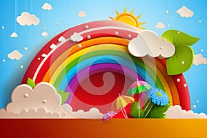 Illustration of nature and rainbow for international children\'s day with place for text. With Generative AI tehnology
