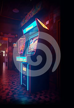 Illustration of Neon Arcade Cabinet in the Arcade.