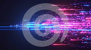 An illustration of a neon glowing fiber with a fast luminous motion effect. A blue and purple line streak represents the