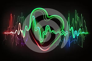 Illustration of a neon heartbeat pulse in a green light