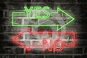 Illustration of neon signs pointing to yes and no