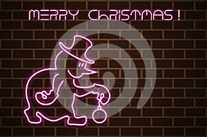 Illustration of a Neon Snowman on a Wall Background