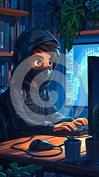 Illustration of a nerdy hacker boy photo