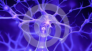 illustration of nerves system compounds with axon, dendrite, cell body, nerve fiber and transport of neurotransmitters